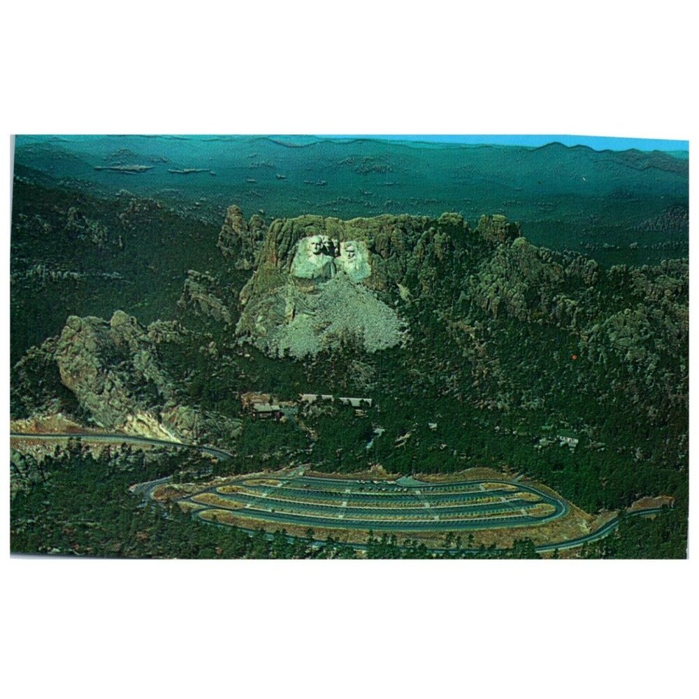 Postcard Chrome era Aerial View o Mount Rushmore National Memorial South Dakota